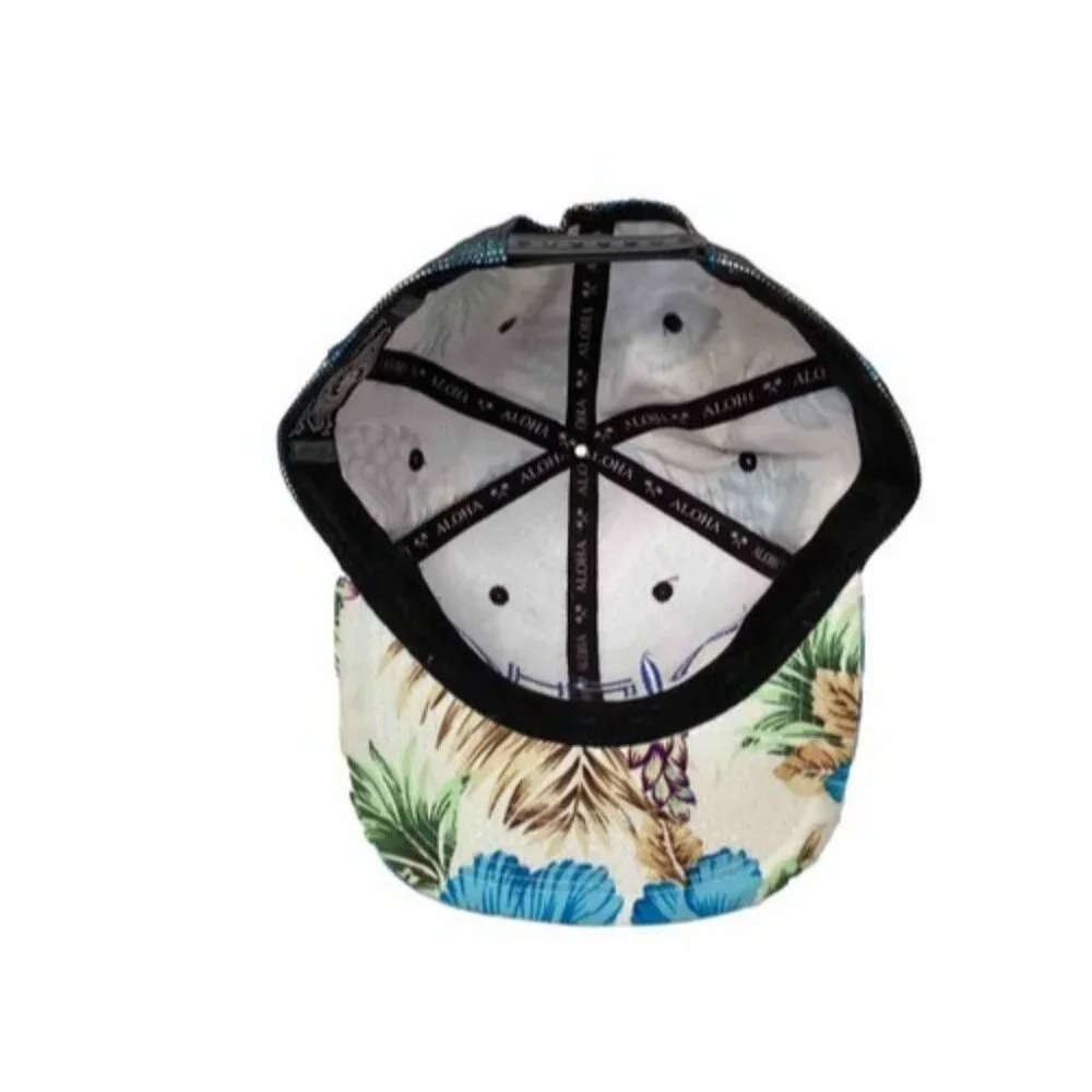 Alpha Maui Floral Trucker Hat Mesh Overlay Aloha New One Size Hawaii Resort Flat - Picture 3 of 4
